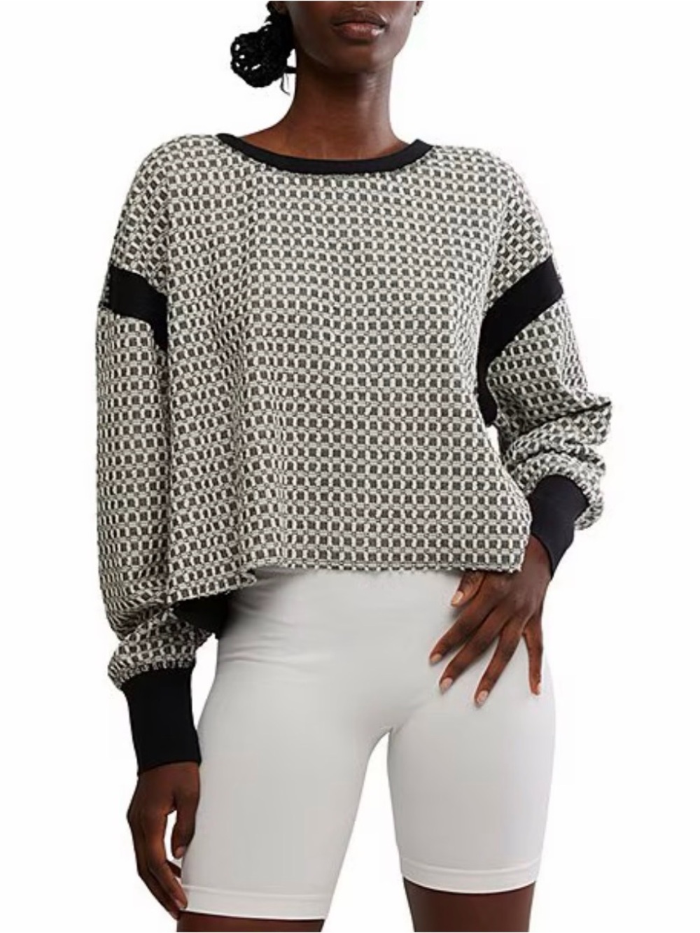 FP Movement by Free People Black & Cream Textured Raw Hem Sweatshirt